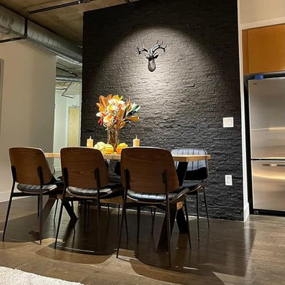 LUNLING Dining Room Chairs Mid Century Modern Retro Black Faux Leather Chair with Walnut Bentwood Upholstered Seat Metal Legs Kitchen Chairs Adjustable Foot for Kitchen Dining Room,1PCS - color: Black, size: 1PCS
