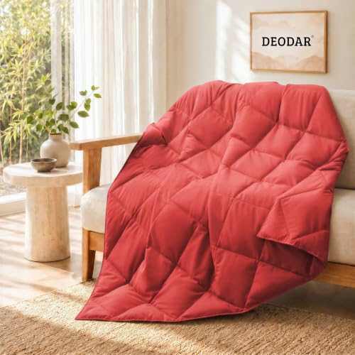 Deodar Down Fiber Throw Blanket Lightweight Packable Throw Indoor & Outdoor | Lightweight Red Down Throw Blanket for Couch,Outdoor Picnic Lap Soft Throw Comforter for Office Bedroom, Machine Washable - color: Scarlet