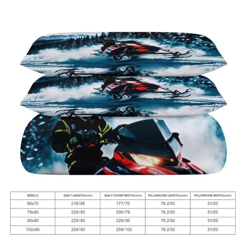 3 Piece Cool Snowmobile Bedding Set - Ultra Soft Fabric & Double-Sided Print, Breathable Comforter Set with 1 Quilt Cover & 2 Pillowcases for Home Hotel, 102"x90" - size: 102"x90"