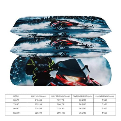 3 Piece Cool Snowmobile Bedding Set - Ultra Soft Fabric & Double-Sided Print, Breathable Comforter Set with 1 Quilt Cover & 2 Pillowcases for Home Hotel, 102"x90" - size: 102"x90"