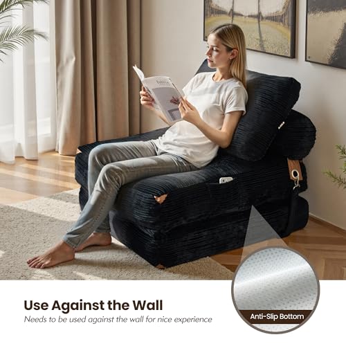 ovios Folding Sofa Bed, Foldable Sleeper Chair Floor Futon, Comfy Portable Convertible Fold Out Lounge Chairs for Living Room Bedroom, Black - color: Black