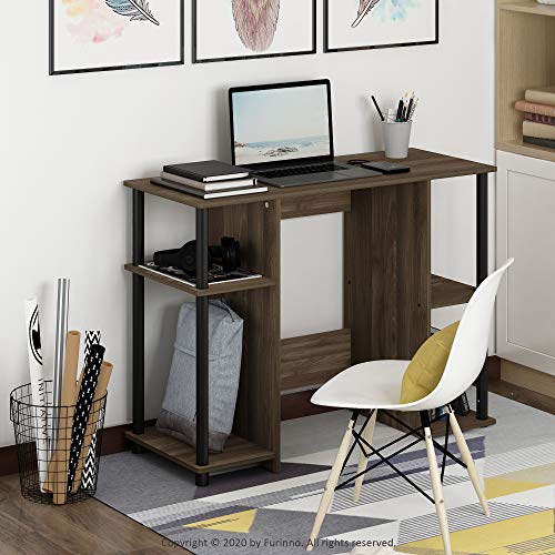 Furinno Jaya Computer Study Desk, Columbia Walnut/Black | Side Shelves, Computer Study Desk, Office Desk, for Home Office, Bedroom, Dorm - color: Columbia Walnut/Black