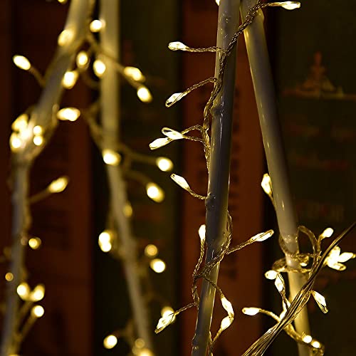 Fairy Lights Plug in, 20FT 200 LED for Christmas Decorations | Plug in Firecracker Lights with Remote, Warm White Indoor Cluster Starry Light for Bedroom Window Wedding Christmas Tree - size: 20FT 200 LED