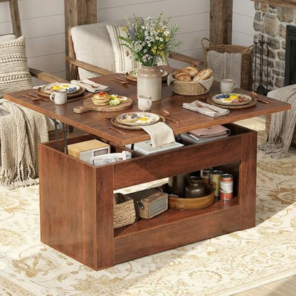 UNIQUITE 40" Lift Top Coffee Table, 4 in 1 Multi-Function Lift Coffee Tables with Storage and Hidden Compartment, Convertible Wood Coffee Tables to Dining Table for Living Room, Walnut - color: Walnut