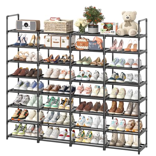 Simple Trending 8-Tier Shoe Rack Large Capacity 64 Pairs Tall Shoe Shelf, Sturdy Metal Shoe Organizer for Entryway, Closet, Bedroom, Black | Large Capacity 64 Pairs, Tall Shoe Shelf, Sturdy Metal Shoe Organizer, For Entryway, Closet, Bedroom - size: 8 Tie