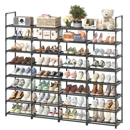 Simple Trending 8-Tier Shoe Rack Large Capacity 64 Pairs Tall Shoe Shelf, Sturdy Metal Shoe Organizer for Entryway, Closet, Bedroom, Black | Large Capacity 64 Pairs, Tall Shoe Shelf, Sturdy Metal Shoe Organizer, For Entryway, Closet, Bedroom - size: 8 Tie