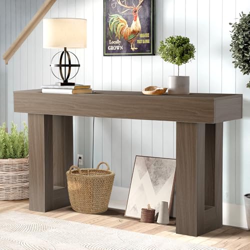 Grepatio Long Console Table for Entryway, 63 Inch Wood Entryway Table Rustic, Narrow Sofa Behind Couch Table, Farmhouse Entry Tables for Entrance, Hallway, Living Room, Home (Grey Brown) - color: Grey Brown