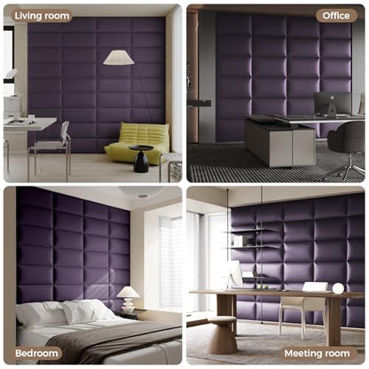 Purple Faux Leather Headboard for Queen Bed - 9-Panel Peel & Stick Wall-Mount or Freestanding Design, 24x12-Inch Upholstered Panels - color: Deep Purple