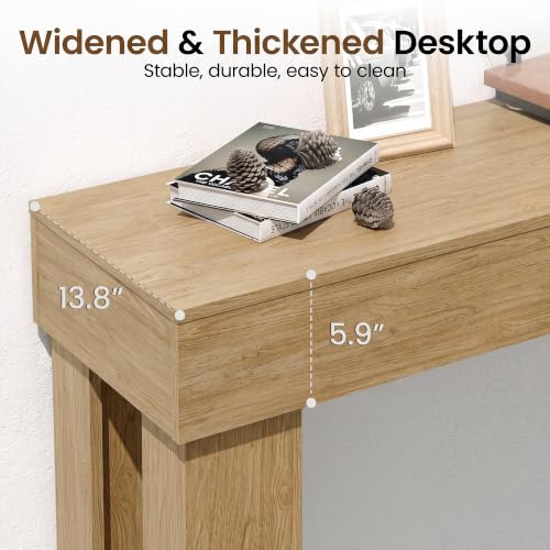 Apicizon 63" Long Console Table for Entryway with LED Light, Farmhouse Wood Sofa Table Behind Couch, Narrow Entry Way Table for Living Room, Hallway, Entrance, Foyer, Natural - color: Natural Oak