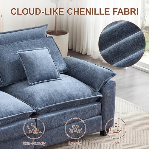 46'' Oversized Chaise Lounge with Ottoman, Cloud Deep Seat Accent Sofa Chair with Detachable Headrest, Double Thicked Cushion Lounge Armchair for Living Room, Bedroom, Blue - color: Blue, size: Chaise Lounge Chair
