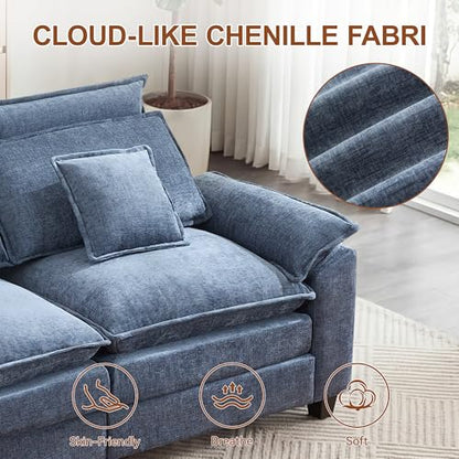 134'' U Shaped Sectional Couch, Cloud Deep Seat Sofa Couch with 2 Ottoman, Detachable Headrest, Oversized Modular 5 Seater Sofas for Living Room, Blue - color: Blue, size: U Shaped Couch