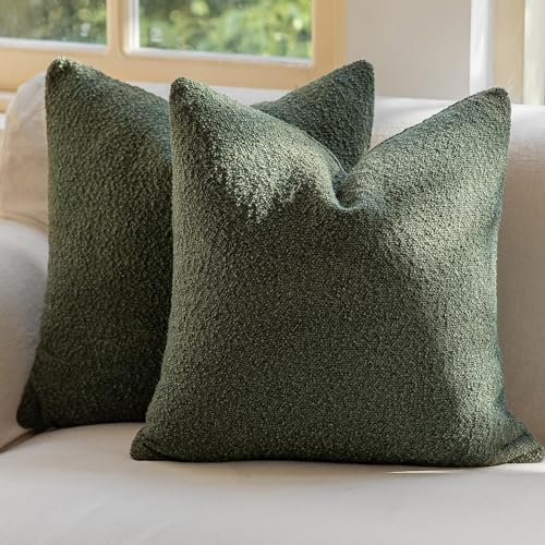 Decorative Throw Pillow Covers 18x18 Inch Pack of 2,Textured Boucle Neutral Cushion Cases for Bed Couch Sofa, Accent Mordern Farmhouse & Minimalist Home Decor (Olive Green) GE05-18 - color: Olive Green, size: 18" x 18" (Pack of 2)