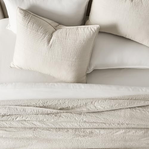 EVERGRACEHOME 100% Cotton Modern Lines Quilt Set Queen Size, Birch | Pre-Washed Soft Cotton, Striped Coverlet Bedspread, 3 Piece Lightweight Bedding Set for All Season, with 2 Pillow Shams - color: Birch, size: Full/Queen (92" X 92")