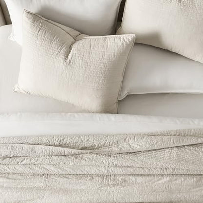EVERGRACEHOME 100% Cotton Modern Lines Quilt Set Queen Size, Birch | Pre-Washed Soft Cotton, Striped Coverlet Bedspread, 3 Piece Lightweight Bedding Set for All Season, with 2 Pillow Shams - color: Birch, size: Full/Queen (92" X 92")