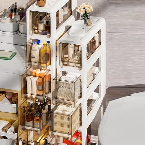 5-Tier Slim Bathroom Storage Cabinet,Narrow Floor Cabinets with Drawers and Wheels,Rolling Narrow Organizer for Small Spaces,Kitchen,Laundry,6.7”W - size: 5-Tier-6.7”W