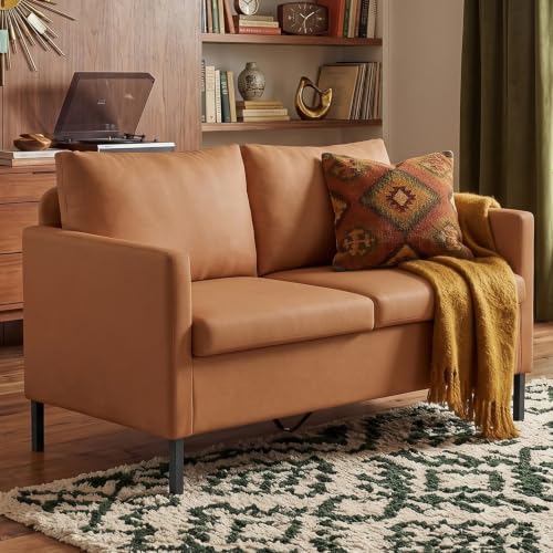 TYBOATLE Brown Faux Leather Small Couch Loveseat, 2-Seater for Living Room | Love Seat, Mini Couch, Small Sofa, Modern Upholstered Design, Bedroom, Dorm, Apartment, Office, Compact Spaces - color: Brown