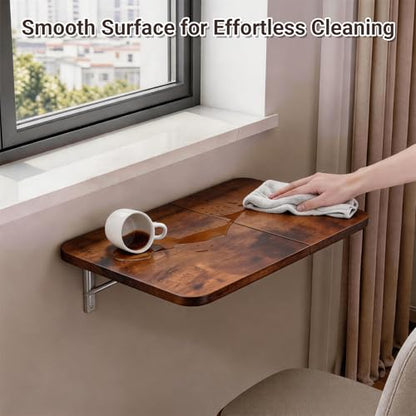 Neoaider Wall Mounted Folding Desk 23.6” x 15.7”, Brown | Drop Down Table with Metal Collapsible Brackets, Folding Wall Table for Small Spaces, Home, Office, Kitchen, Laundry Room - color: Brown, size: 23.6" x 15.7"