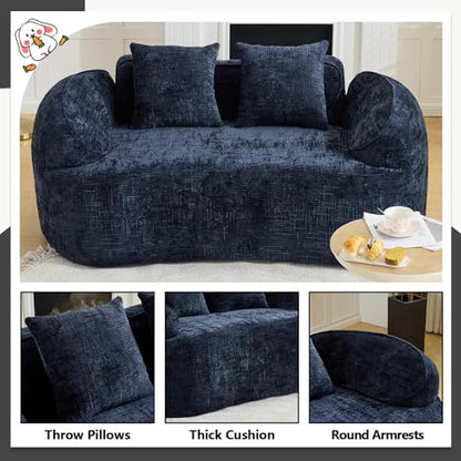 67" Curved Loveseat Sofa with 2 Pillows, Modern Boneless Couch in a Box, Small Cloud Loveseat for Bedroom Small Space Apartment Living Room, Memory Foam, Chenille, No Assembly (Blue) - color: Blue