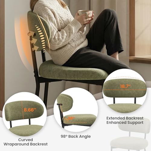 Upholstered Dining Chairs Set of 2, Modern Fabric Kitchen Chairs with Curved Backrest and Cushioned Seat, Sturdy Metal Legs, Modern Dining Chairs for Kitchen Dining Room, Living Room,Green - color: Green, size: Set of 2