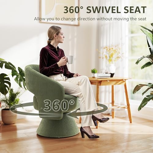 HOMCOM 360° Swivel Accent Chair Corduroy Upholstered Barrel Chair Green | Modern Armchair, Thick Padding, Living Room, Bedroom, Reading Room