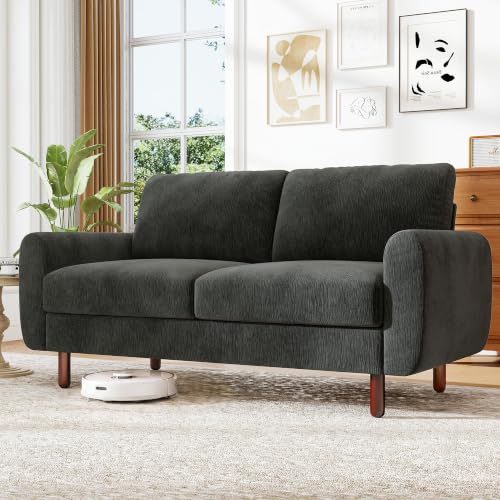 Ihanherry 68" Loveseat Sofa, Small Couch for Small Spaces, Comfy Chenille Sofa with Spring Cushion and Wood Frame, Mid Century Modern Couch, Deep Seat Couch for Living Room Bedroom Office, Black - color: Black