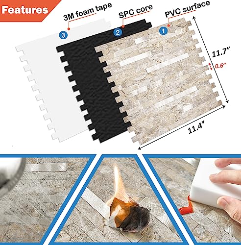 DICOFUN 10-Sheet Peel and Stick Backsplash Wall Tile, PVC Kitchen Backsplash Peel and Stick in Sandstone, 9.4 sq.ft - color: Sandstone and Metal Gold, size: 10 Sheets, 12’’x12’’x0.12’’
