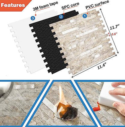 DICOFUN 10-Sheet Peel and Stick Backsplash Wall Tile, PVC Kitchen Backsplash Peel and Stick in Sandstone, 9.4 sq.ft - color: Sandstone and Metal Gold, size: 10 Sheets, 12’’x12’’x0.12’’