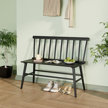APRTAT Bamboo Entryway Bench, Dining Bench with Spindle Back (Black) | Natural Bamboo & H-Shaped Support, Spindle Back, Ideal for entryways, bedrooms, outdoor settings, Easy Assembly & Clean - color: Black, style: Without Arms