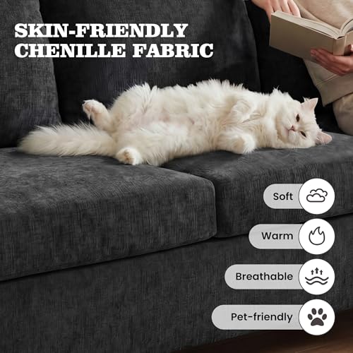 Apicizon 63" Cloud Sofa Loveseat Sofas, Comfy Loveseat Couch for Bedroom Living Room, Couch Sofa with Removable Cushions, Dark Grey Chenille - color: Dark Grey Chenille, size: Loveseat