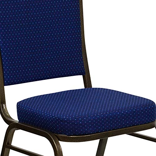 Flash Furniture Hercules Fabric Crown Back Banquet Chair, Navy Blue, 4-Pack | Stackable, Gold Vein Frame, Fabric Upholstery - color: Navy Blue Patterned Fabric/Gold Vein Frame, size: Set of 4