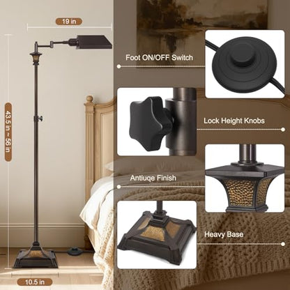 Scenekoy Adjustable Height Smart LED Floor Lamp for Living Room Bedroom | Standing Lamp with Swivel Metal Shade, Remote Control, Traditional 350º Swing Arm, Decor for Reading House Home Office - style: Metal Shade