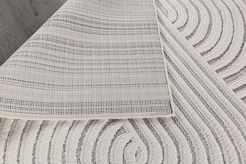 Modern Runner Rug 2x7 Luxury Swirl Curved Micro Loop Hallway Rugs Soft High-Low Pile Stain Resistant Easy to Clean Non-Shedding Durable Entryway Kitchen Indoor Area Carpet (White) - color: Curved / White, size: 2' x 7' (Rectangular)
