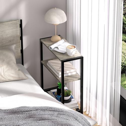 Narrow Side Table for Small Space, 2-Tier Small End Table with Shelf Holder, Slim Nightstand, Skinny Snack Couch Table in Living Room, Bedroom, Study, Kitchen and Balcony (Greige) - color: Greige