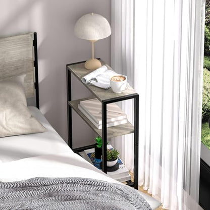 Narrow Side Table for Small Space, 2-Tier Small End Table with Shelf Holder, Slim Nightstand, Skinny Snack Couch Table in Living Room, Bedroom, Study, Kitchen and Balcony (Greige) - color: Greige