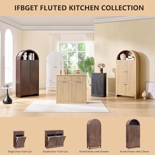 IFGET 71" Tall Arched Pantry Cabinet, Fluted Kitchen Storage Cabinet with Adjustable Shelves and 2 Large Drawers, Freestanding Morden Versatile Cupboard for Living Room, Bathroom, Brown - color: Brown