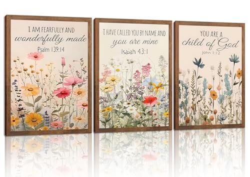 Wow NEW ART Christian Floral Bible Wall Art Set of 3,16x24in Wood Framed | Flower Canvas Wall Decor,Steadfast Love of Lord Religious Faith Prints for Prayer Room Living Room Bedroom Home Decoration - color: Colorful Bible, size: 24L" x 16W"