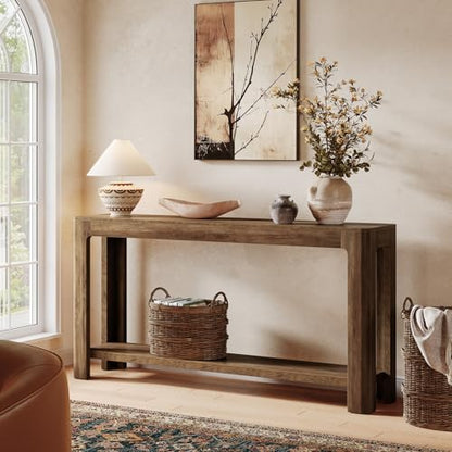 Tribesigns 63 Inch Entryway Console Table, 2-Tier Farmhouse Narrow Sofa Table Behind Couch, Accent Entrance Console Furniture for Entryway, Foyer, Hallway, Rustic Brown - color: Rustic Brown