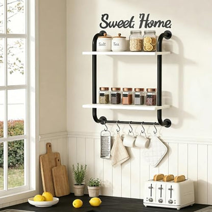 3 Tier Wall Shelves Over Toilet Rustic Industrial Floating Shelf - color: White, size: 2 tier