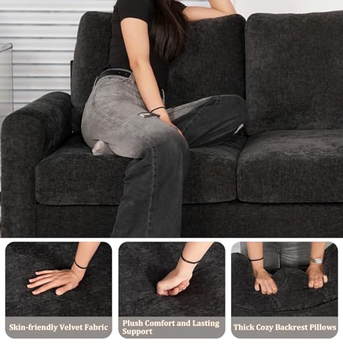EASE MOOSE 100" Chenille L-Shaped Sectional Sofa with Ottoman, Dark Gray | Deep Seat, Pet-friendly, Removable Washable Cover, Pocket Spring Cushion, Easy Clean, Easy Assembly Couches for Living Room - color: Dark Gray, size: 100" L-Shape