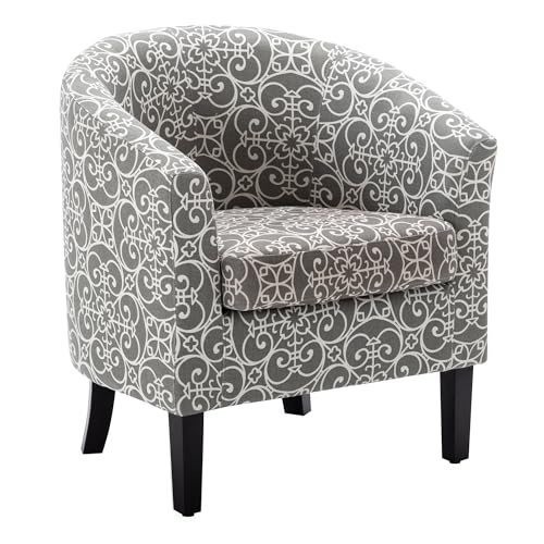 BELLEZE Accent Barrel Chair, Linen Round Chair Club Tub Sofa Corner Chair with Flared Legs and Cozy Soft Padding for Living Room Bedroom Waiting Room - White & Gray - color: White & Gray, style: Barrel Chair