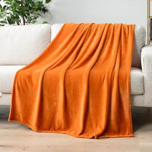 PAVILIA Orange Fleece Throw Blanket for Couch Twin Size, Peach Coral Super Soft Fall Flannel Throw for Sofa, Luxury Plush Microfiber Blanket Twin Bed, Home Decorative Velvet Gift Blanket, 60x80 - color: Orange, size: 60 x 80 Inches - Twin