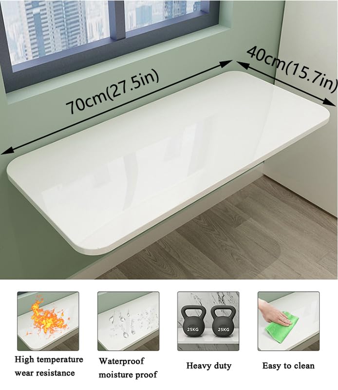 Wall Mounted Folding Table,White Floating Desk for Small Spaces,Stainless Steel Bracket Laundry Folding Table,Wall Folding Desk,Home Bars and Dining Establishments70x40cm /27.5" x 15.7" - color: White, size: 27.5 x 15.7 inches