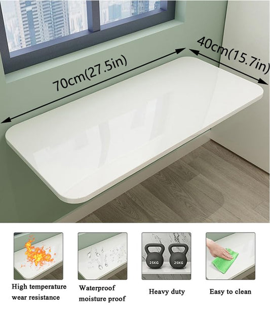 Wall Mounted Folding Table,White Floating Desk for Small Spaces,Stainless Steel Bracket Laundry Folding Table,Wall Folding Desk,Home Bars and Dining Establishments70x40cm /27.5" x 15.7" - color: White, size: 27.5 x 15.7 inches