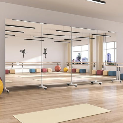 Hasipu 74.8" x 27.5" Full Length Floor Mirror on Wheels, White | Tempered glass, sturdy metal frame, smooth rolling casters, removable stand, ideal for gym, bedroom, dance studio & yoga. - size: 74.8"L x 27.8"W