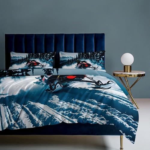 3 Piece Cool Snowmobile Bedding Set - Ultra Soft Fabric & Double-Sided Print, Breathable Comforter Set with 1 Quilt Cover & 2 Pillowcases for Home Hotel, 90"x90" - size: 90"x90"