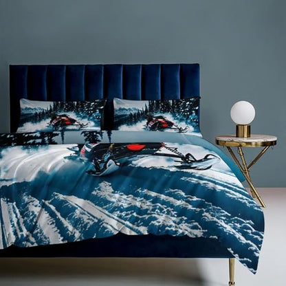 3 Piece Cool Snowmobile Bedding Set - Ultra Soft Fabric & Double-Sided Print, Breathable Comforter Set with 1 Quilt Cover & 2 Pillowcases for Home Hotel, 90"x90" - size: 90"x90"