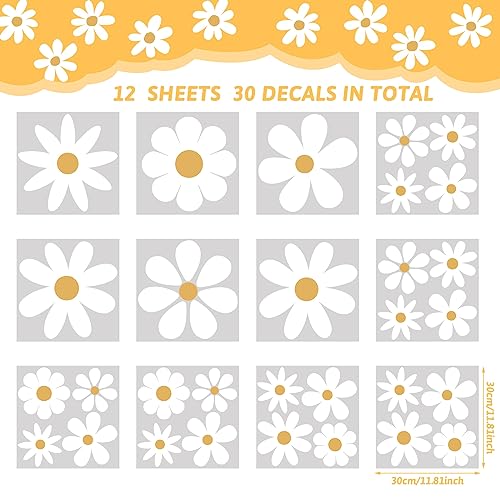 TaoBary 12 Sheet Daisy Wall Sticker Decal White Large Flower Wall Decals | Big Flower Wall Sticker, Floral Decal, Daisy Bedroom Room Decor, Removable Peel and Stick, Nursery Home Wall Decor - color: White, Yellow, style: Classic