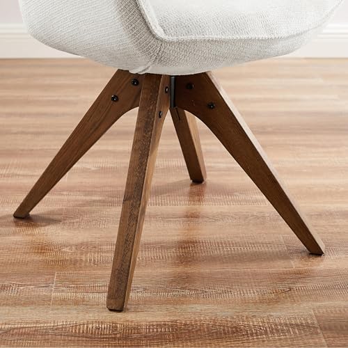 Swivel Desk Chair for Home Office, Fabric, Beige | No Wheels, Oka Wood Legs, Mid Century Modern, Upholstered, 360° Swivel, Accent Chair, Living Room, Bedroom - color: Beige, size: Fabric