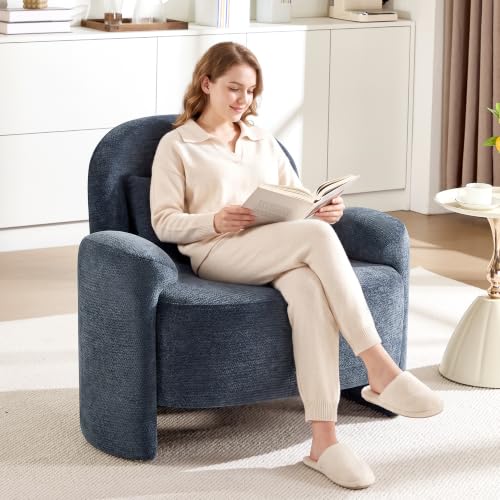 Accent Chair for Living Room, Modern Chenille Fabric Lounge Reading Sofa Chair with Lumbar Pillow, Upholstered Arm Chairs for Bedroom, Office, Blue - color: Blue