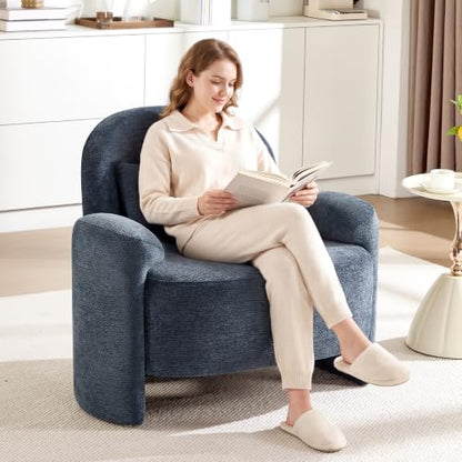 Accent Chair for Living Room, Modern Chenille Fabric Lounge Reading Sofa Chair with Lumbar Pillow, Upholstered Arm Chairs for Bedroom, Office, Blue - color: Blue